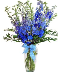 Elegant arrangement of blue delphinium.